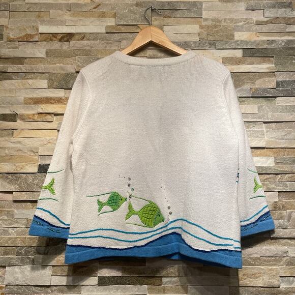 Vintage Design Options L Fish Sequin Cardigan | Rare Coastal Grandma Cottagecore - Picture 6 of 13